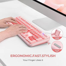 Load image into Gallery viewer, Wired Backlit Keyboard, USB Computer Keyboard with Retro Keycaps, Numeric Keypad and Media Hotkey for Office Desktop PC Laptop and Windows 7 8 10 11 (Pink Colorful)
