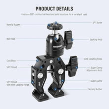 Load image into Gallery viewer, Neewer Super Clamp with Ballhead, Cold Shoe, Phone Holder and Action Camera Mount Adapter for Flat/Round Surface Compatible with GoPro DJI iPhone 15 Pro Max, ST87