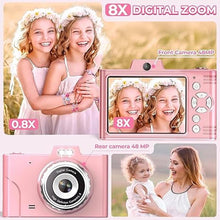 Load image into Gallery viewer, Digital Camera for Kids, 48MP 1080P FHD Camera with 64GB Card, 8X Digital Zoom Point and Shoot Digital Camera Compact Small Camera Gifts for Teens Students Children Kids Boys Girls(Pink)