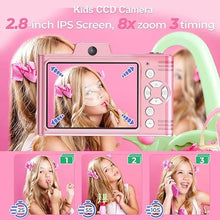 Load image into Gallery viewer, Digital Camera for Kids, 48MP 1080P FHD Camera with 64GB Card, 8X Digital Zoom Point and Shoot Digital Camera Compact Small Camera Gifts for Teens Students Children Kids Boys Girls(Pink)