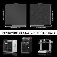 Load image into Gallery viewer, SAHVAIM Double Sided Black PEI Build Plate for Bambu Lab X1/X1C/X1E/P1P/P1S/A1, Smooth PEI+Textured PEI Spring Steel Sheet Plate Flexible Platform 257x257mm for Bambu Labs 3D Printers.