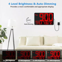 Load image into Gallery viewer, tawiliysy 13" Bluetooth Auto Sync Wall Clock - Large Digital Alarm Clock with Remote, 25 Ringtones, Dual Alarm, Adjustable Brightness, 12/24H, Auto DST, for Living Room, Kitchen, Office, Elderly?Red?