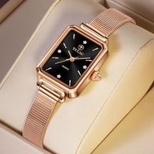 Load image into Gallery viewer, Taxau Rose Gold Square Watches for Women Luxury Diamond Women Watch Analog Quartz Stainless Steel Women s Wrist Watches Waterproof Business Dress with Black Face Casual Ladies Watch