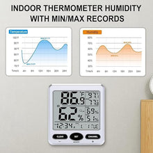 Load image into Gallery viewer, Urageuxy Hygrometer Thermometer Room Temperature Humidity Meter with Large Display, Min/Max Records, Alarm Clock, Time for Home, Greenhouse, Baby Room, Office, Cellar