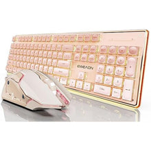 Load image into Gallery viewer, V3 Wireless Keyboard and Mouse with Single Backlit, Metal Panel, Bluetooth/2.4G Rechargeable Computer Keyboard and Mouse Combo Silent Lighted Full Size Cute Keyboards-Rose Pink
