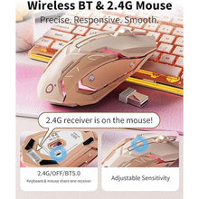 Load image into Gallery viewer, V3 Wireless Keyboard and Mouse with Single Backlit, Metal Panel, Bluetooth/2.4G Rechargeable Computer Keyboard and Mouse Combo Silent Lighted Full Size Cute Keyboards-Rose Pink