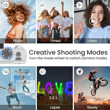 Load image into Gallery viewer, SOPPY 4K Digital Camera with WiFi Transfer, 64MP Auto-Focus Vlogging Camera for YouTube, 18X Digital Zoom, 3" 180° Flip Screen with SD Card, Compact Camera Gifts for Boys Girls Beginners,White