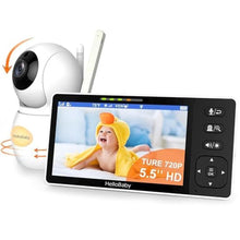 Load image into Gallery viewer, HelloBaby 720P 5.5'' HD Baby Monitor with Camera and Audio No WiFi, Video Baby Monitor, Remote Pan Tilt Zoom Wide View Range, 1080P Infant Camera, Night Light, Hack Proof, 4000mAh Battery, 1000ft
