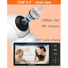Load image into Gallery viewer, HelloBaby 720P 5.5'' HD Baby Monitor with Camera and Audio No WiFi, Video Baby Monitor, Remote Pan Tilt Zoom Wide View Range, 1080P Infant Camera, Night Light, Hack Proof, 4000mAh Battery, 1000ft