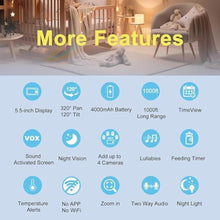 Load image into Gallery viewer, HelloBaby 720P 5.5'' HD Baby Monitor with Camera and Audio No WiFi, Video Baby Monitor, Remote Pan Tilt Zoom Wide View Range, 1080P Infant Camera, Night Light, Hack Proof, 4000mAh Battery, 1000ft
