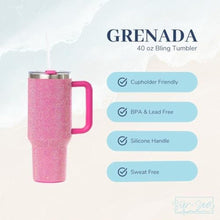 Load image into Gallery viewer, Sip+Sea Grenada 40oz Rhinestone-Encrusted Insulated Tumbler - Premium Bling Stainless Steel Water Bottle with Handle, Double Wall Vacuum Technology, Includes Leakproof Lid and Straw