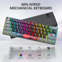 Load image into Gallery viewer, 60% Mechanical Keyboard Grey and Black, Compact 60 Percent Gaming Keyboard RGB Backlit, 61 Keys Mini Keyboard, USB Wired Office Keyboard for Windows Mac Laptop PC (61 Dark/Blue Switches)