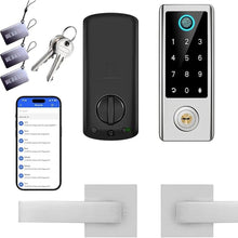 Load image into Gallery viewer, BEBASIA Smart Fingerprint Door Lock with Handle Set, Full App Control, Electronic Digital Touchscreen Keypad, Deadbolt Smart Locks for Front Door, Auto Lock, Satin Nickel