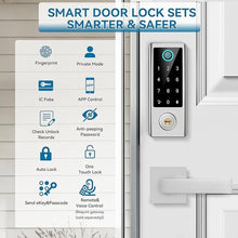 Load image into Gallery viewer, BEBASIA Smart Fingerprint Door Lock with Handle Set, Full App Control, Electronic Digital Touchscreen Keypad, Deadbolt Smart Locks for Front Door, Auto Lock, Satin Nickel