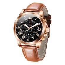 Load image into Gallery viewer, Taxau Men s Brown Leather Watch Black Dial Chronograph Men s Watch for Big Wrist Classic Casual Watch for Men Dress Quartz Analog Roman Numeral Waterproof Mens Watch Luminous Relojes De Hombres