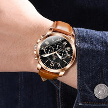 Load image into Gallery viewer, Taxau Men s Brown Leather Watch Black Dial Chronograph Men s Watch for Big Wrist Classic Casual Watch for Men Dress Quartz Analog Roman Numeral Waterproof Mens Watch Luminous Relojes De Hombres