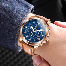 Load image into Gallery viewer, Taxau Brown Leather Men s Watches Lager Dial Classic Chronograph Watches for Men Blue Face Casual Mens Dress Watch Quartz Analog Vintage Arabic Numerals Men Watch Waterproof Luminous Business