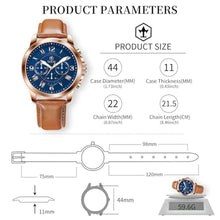 Load image into Gallery viewer, Taxau Brown Leather Men s Watches Lager Dial Classic Chronograph Watches for Men Blue Face Casual Mens Dress Watch Quartz Analog Vintage Arabic Numerals Men Watch Waterproof Luminous Business
