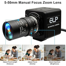 Load image into Gallery viewer, MMlove 8MP USB Camera High Speed 30fps 5-50mm 10X Optical Zoom Lens 2448P USB Webcam Manual Close up Zoom in and Out Golf Swing Camera for Industrial Machine Vision Support PC Raspberry Pi