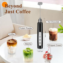 Load image into Gallery viewer, Milk Frother Handheld Rechargeable, Frother Wand Drink Mixer Electric Whisk for Coffee, Detachable With 3 Stainless Whisks, Hand Mixer for Lattes, Cappuccino, Matcha, Egg, No Stand, Black