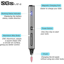 Load image into Gallery viewer, AM ARROWMAX Electric Mini Engraving Pen with 36 Bits, Aluminum Case, APP, Wireless Magnetic Charger, Tool Bag, Cordless Rotary Tool, Engraving Pen for Metal, Wood, Glass and Plastic (SGS MINI PLUS)