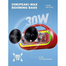 Load image into Gallery viewer, Portable Bluetooth Speaker, 30W (Peak) Wireless Speaker for Outdoor, Up to 12H Playtime, IPX5 Waterproof with Light, TWS Pairing, for Home/Party/Outdoor/Beach, Birthday Gift (Red)