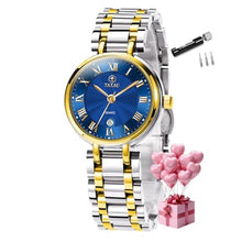 Load image into Gallery viewer, Taxau Waterproof Watches for Women Ladies Dress Watch for Small Wrist Quartz Stainless Steel Women Watch with Date Silver Gold Two Tone Watch Blue Face Dainty Wristwatches Roman Number