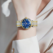 Load image into Gallery viewer, Taxau Waterproof Watches for Women Ladies Dress Watch for Small Wrist Quartz Stainless Steel Women Watch with Date Silver Gold Two Tone Watch Blue Face Dainty Wristwatches Roman Number