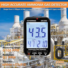 Load image into Gallery viewer, Ammonia Gas Meter Detector, NH3 Gas Monitor Sensor with Range 0-100 ppm, Portable Air Quality Detector Meter for Farm, Poultry, Pig & Livestock (Rechargeable)
