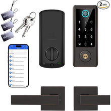 Load image into Gallery viewer, BEBASIA Smart Fingerprint Door Lock with Handle Set, Full App Control, Electronic Digital Touchscreen Keypad, Deadbolt Smart Locks for Front Door, Auto Lock, Aged Bronze