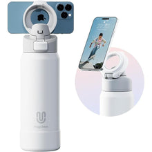 Load image into Gallery viewer, Insulated Magnetic Water Bottle - Reusable Stainless Steel Bottle with MagSafe Compatible Phone Holder - Keeps Cold for 24 Hours - Perfect for Gym, Sports, and Travel - White 32oz