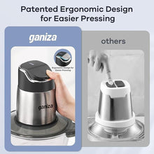 Load image into Gallery viewer, Ganiza Food Processor, 2-Speed Food Chopper Meat Grinder with 8 Cup Stainless Steel & 8 Cup Glass Bowls, Upgraded Button & Smart Overheat Protection Light - Includes Clean Brush, 2 Sets of Blades
