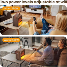 Load image into Gallery viewer, Small Portable Space Heater for Indoor use with Realistic 3D Flame, Mini Electric Fireplace Heater with Thermostat, 1500W/750W PTC Ceramic Heating, Tip-Over Safety Switch, Walnut