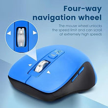 Load image into Gallery viewer, Wireless Bluetooth Mouse (USB + BT1 + BT2), Full Size, 4-Way Scrolling, Multi-Device Silent Mouse for Computer, Laptop, iPad, MacBook (Blue)