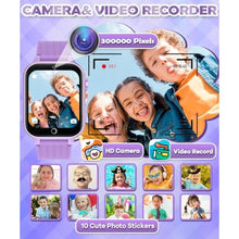 Load image into Gallery viewer, TGFBH Kids Smart Watch for Girls Age 5-12 Toys with 26 Games 2 Screen Protectors HD Touchscreen Video Camera Music Player Pedometer Learn Card Audiobook Toddler Watches Boys Birthday Gifts (Purple)