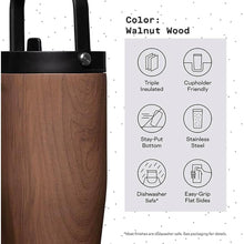 Load image into Gallery viewer, Corkcicle Go Cup XL Insulated Tumbler with Lid and Straw, Walnut Wood, 30 oz – Reusable Water Bottle Keeps Beverages Cold for 12hrs – Cupholder Friendly Tumbler, Leak-Proof Design