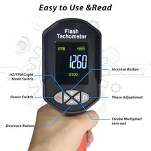 Load image into Gallery viewer, Handheld Digital Tachometer Stroboscope, 60~100000 RPM Meter Kethvoz Non-Contact LED Tachometer with Phase Adjustment, High Accuracy 0.001% for Generator Fan Power Tools
