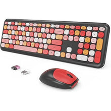 Load image into Gallery viewer, Wireless Keyboard and Mouse Combo, Colorful Ergonomic Full Size Retro Low-Noise Keyboard with Cute keycaps, Compatible with Windows, PC, Perfer for Home and Office Keyboards (Black)