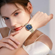 Load image into Gallery viewer, Taxau Womens Watches for Small Wrist Watches for Women Dress Ladies Watch Water Resistant Stainless Steel Analog Quartz Silver-Gold Watch with Date Blue Face Elegant Reloj para Mujer