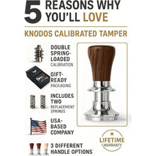 Load image into Gallery viewer, Calibrated Espresso Tamper 58mm Walnut, Auto-Leveling and 30lb Spring Loaded Design Stainless Steel Ripple Base Coffee Tamper with 20lb / 25lb / 30lbs Replacement Springs (58.3mm)