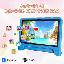 Load image into Gallery viewer, EDDBNi Kids Tablet Android 14 Tablet 10 inch Kids Tablets with Case Quad Core 64GB Dual Camera Parental Controls 2.4G WiFi Educational Tablets(Blue)