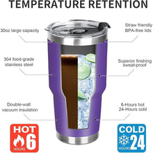 Load image into Gallery viewer, 30 oz Tumbler with Lids and Straws Double Wall Vacuum Insulated Tumbler Cup,Stainless Steel Leak-proof Thermal Tumbler Powder Coated Travel Coffee Mug for Cold and Hot Drinks,Dark Purple