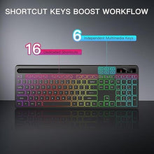 Load image into Gallery viewer, Wireless Keyboard with 7 Colors & 4 Modes RGB Backlit, Ergonomic Keyboard with Wrist Rest, Phone Tablet Holder, 2.4G Light Up Computer Keyboard with Numeric Keypad for Mac, Windows