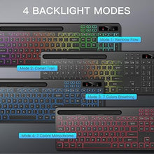 Load image into Gallery viewer, Wireless Keyboard with 7 Colors & 4 Modes RGB Backlit, Ergonomic Keyboard with Wrist Rest, Phone Tablet Holder, 2.4G Light Up Computer Keyboard with Numeric Keypad for Mac, Windows