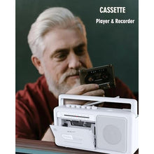 Load image into Gallery viewer, Cassette Tape Player and Tape Cassette Recorder with Bluetooth Boombox, AM/FM Radio, USB, Earphone Jack, Built-in Microphone, DC/AC Powered, Portable Cassette Player Recorder(White)