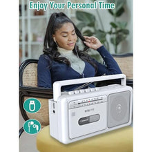 Load image into Gallery viewer, Cassette Tape Player and Tape Cassette Recorder with Bluetooth Boombox, AM/FM Radio, USB, Earphone Jack, Built-in Microphone, DC/AC Powered, Portable Cassette Player Recorder(White)