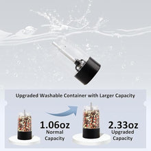 Load image into Gallery viewer, Automatic Salt and Pepper Grinder Set, Battery Operated (Not Included), Adjustable Coarseness with LED Light, ELectric Pepper and Salt Shakers Refillable, 95ml Large Capacity(2 Packs, Black)