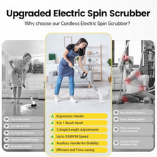 Load image into Gallery viewer, StarVal Electric Spin Scrubber, Cordless Cleaning Brush Shower Scrubber Up to 550 RPM with 9 Replaceable Brush Heads, Bathroom Scrubber Adjustable Extension Handle for Cleaning Bathroom Kitchen(Grey)