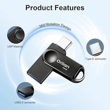 Load image into Gallery viewer, 256GB USB-C & USB-A Dual Flash Drive, Waterproof, Metal, Slim Thumb Drive, OTG for PC, Smartphone, Tablet