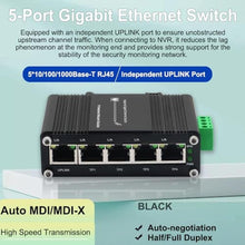 Load image into Gallery viewer, Mini 5-Port Gigabit Ethernet Switch - Industrial-Grade Unmanaged Network Switch with 12-48VDC Power Input, Din-Rail or Wall Mount,Fast Connection,Plug and Play, Rugged Metal Case